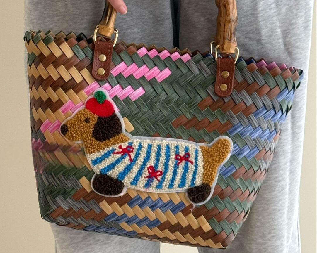 Woven Dog Charm Tote Bag