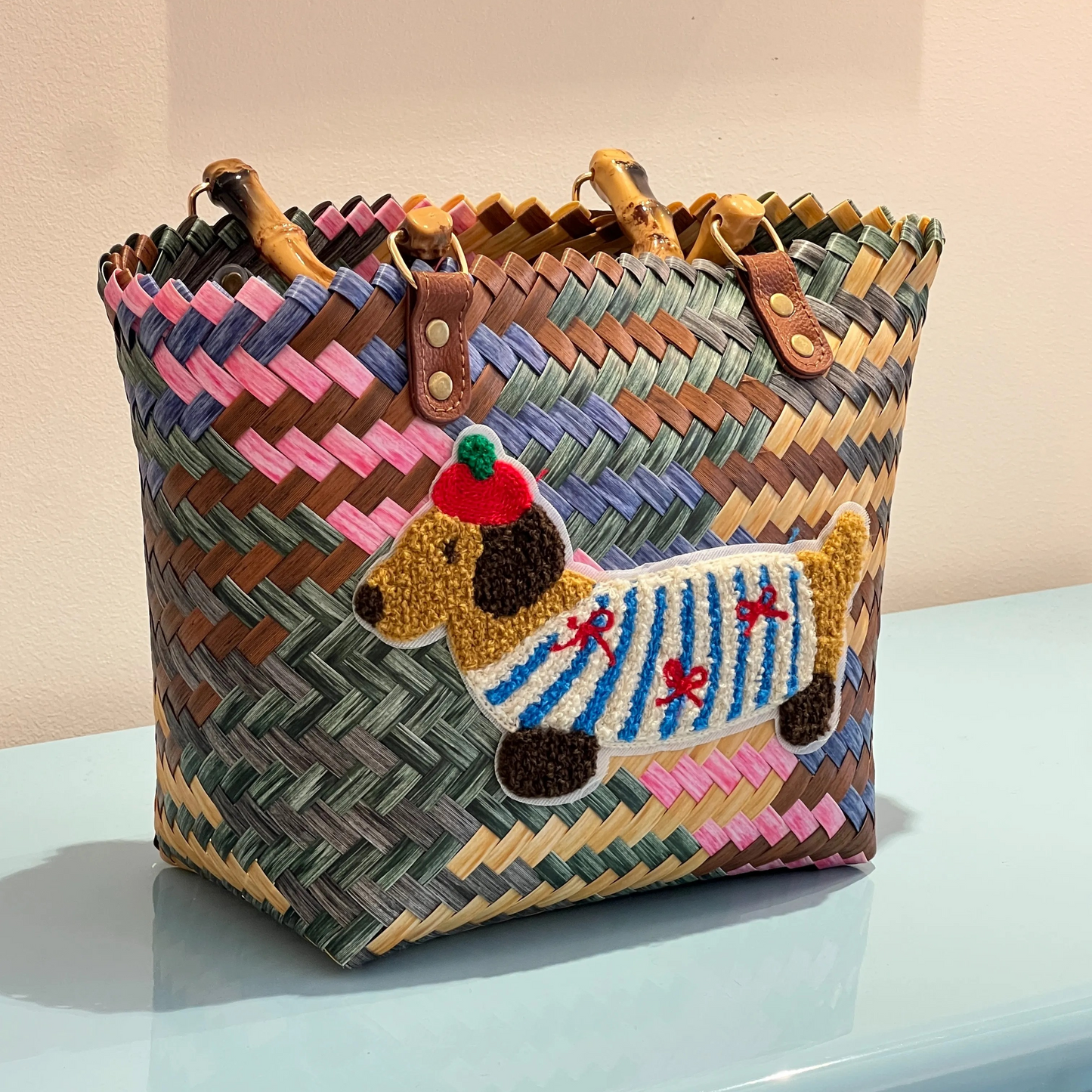 Woven Dog Charm Tote Bag