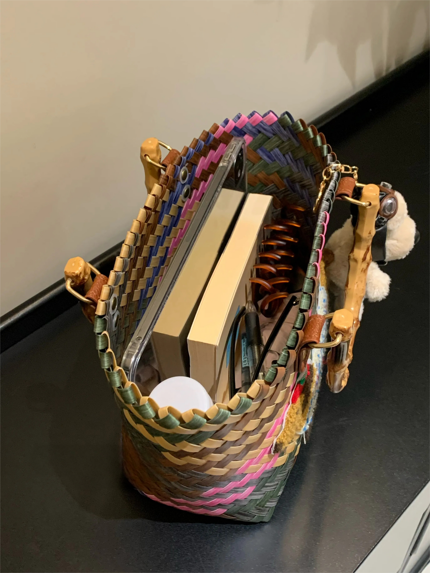Woven Dog Charm Tote Bag