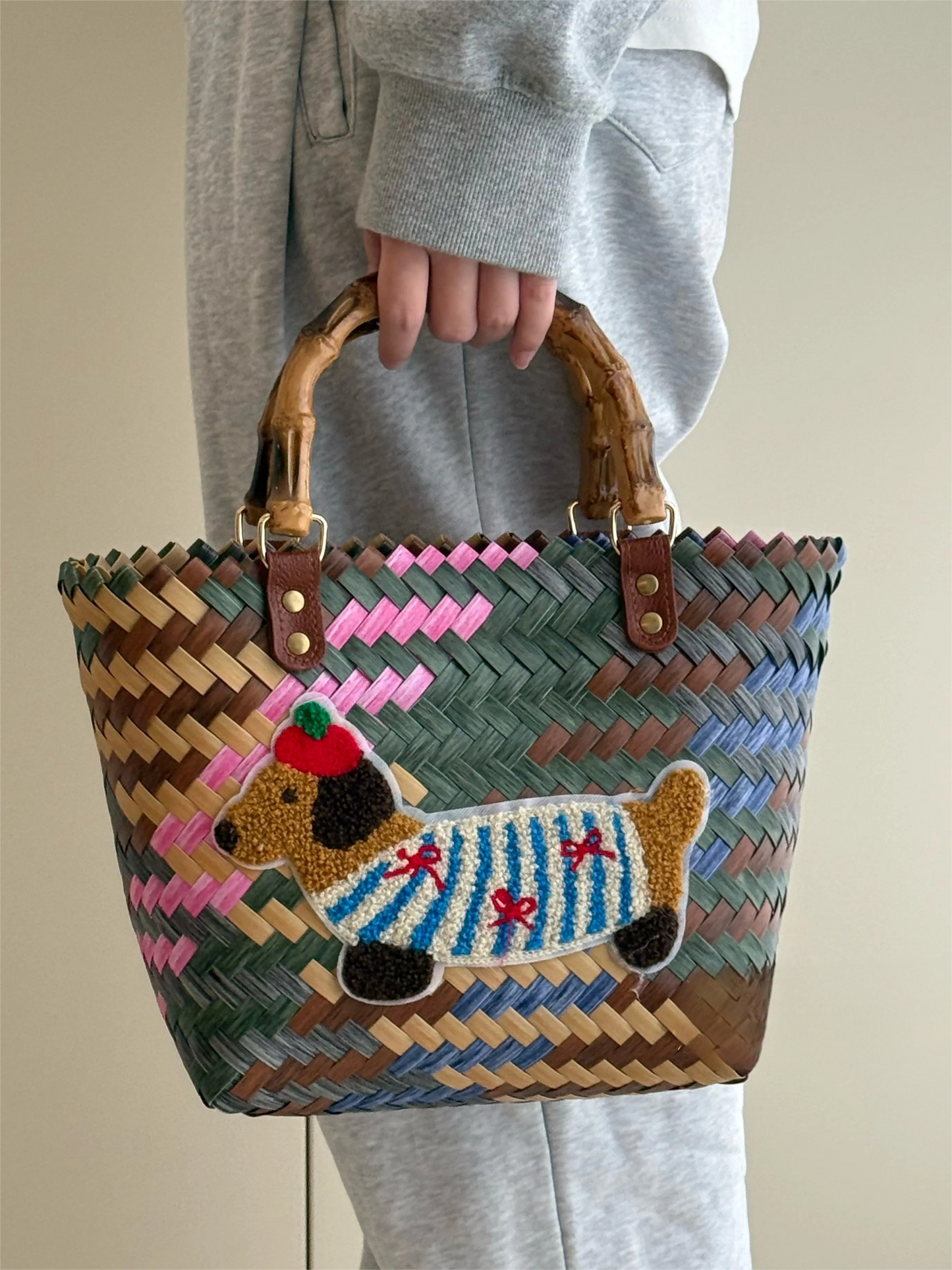 Woven Dog Charm Tote Bag