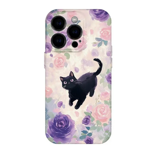 Black Cat Floral Phone Case